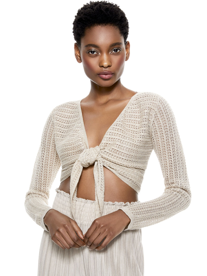 FERGIE TIE FRONT CROPPED CARDIGAN - OATMEAL