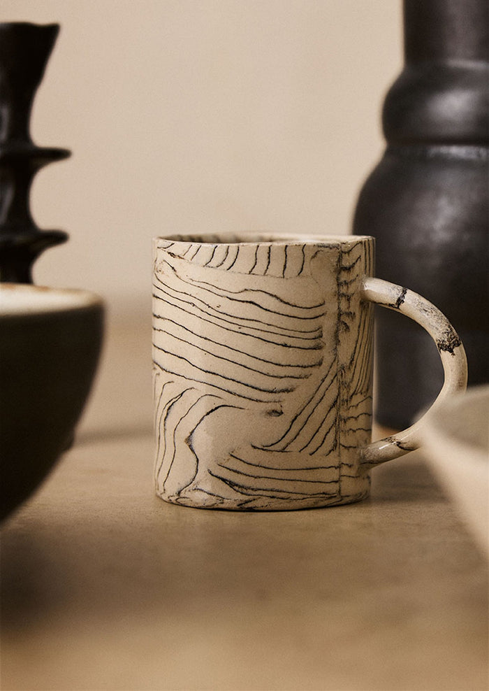 Fern Taylor Striped Nerikomi Mug | Off White/Black