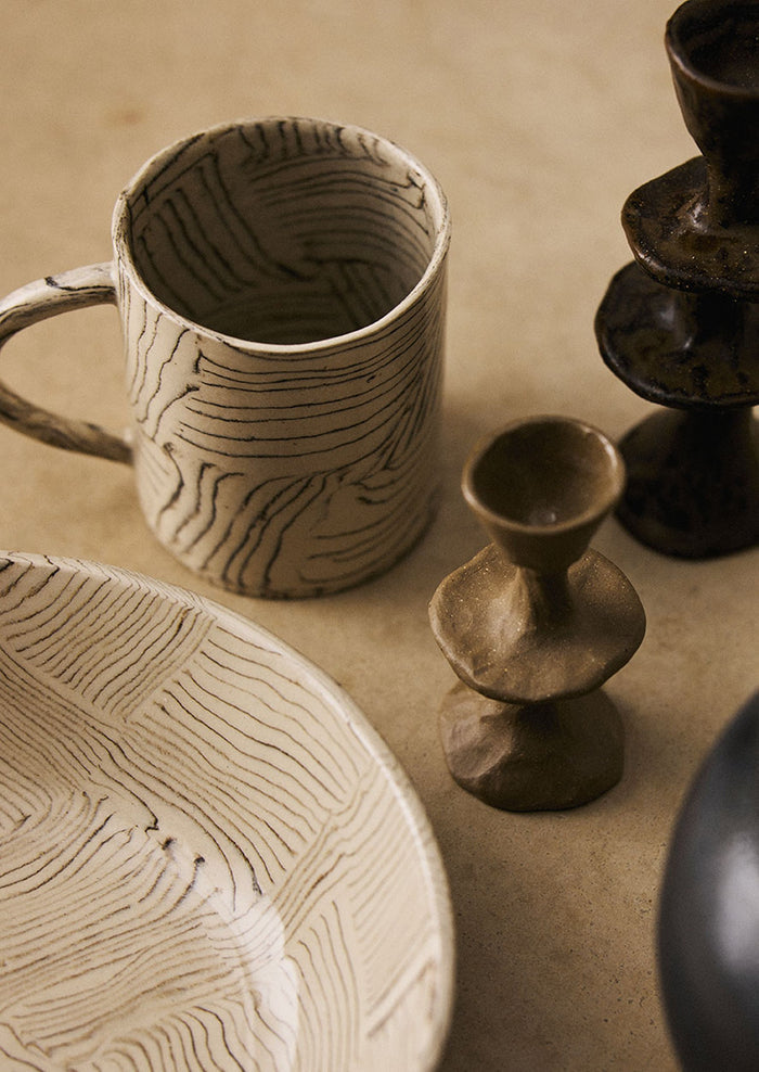 Fern Taylor Striped Nerikomi Mug | Off White/Black