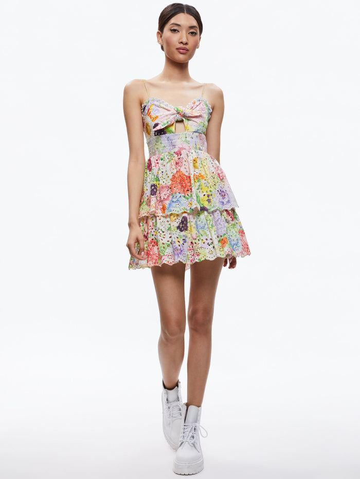 FINA TIE FRONT SMOCKED WAIST RUFFLE MINI DRESS - DAWN FLORAL