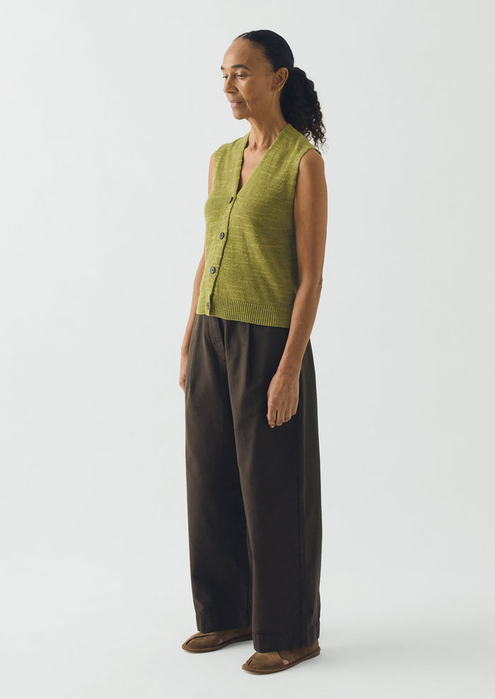 Fine Knitted Linen Cotton Tank | Lime