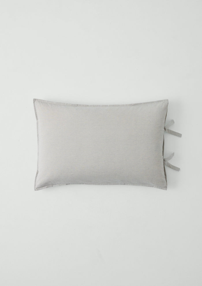 Fine Stripe Cotton Side Tie Pillowcase Set | Ecru/Smoke Blue