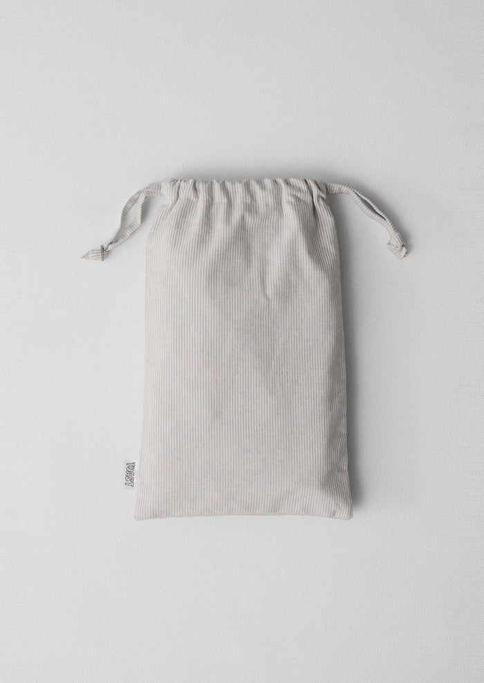 Fine Stripe Cotton Side Tie Pillowcase Set | Ecru/Smoke Blue