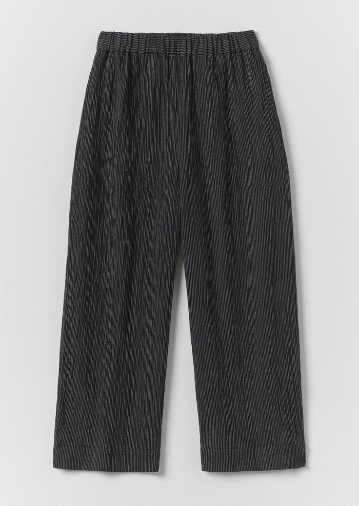 Fine Stripe Crinkle Cotton Barrel Leg Pants | Earth/Ecru