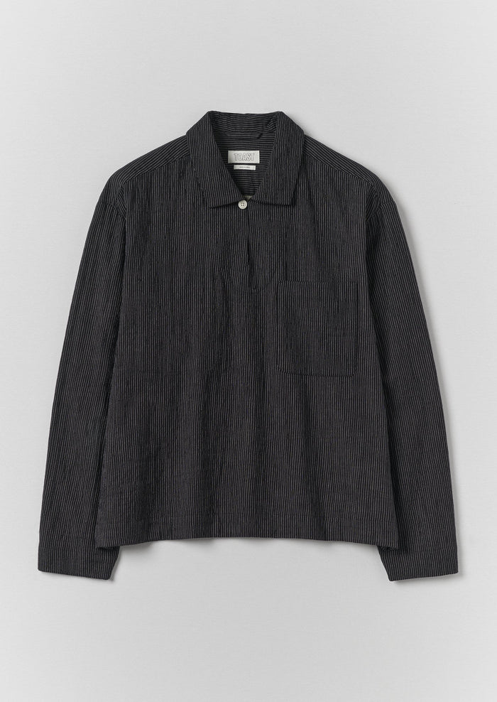 Fine Stripe Crinkle Cotton Smock Top | Earth/Ecru