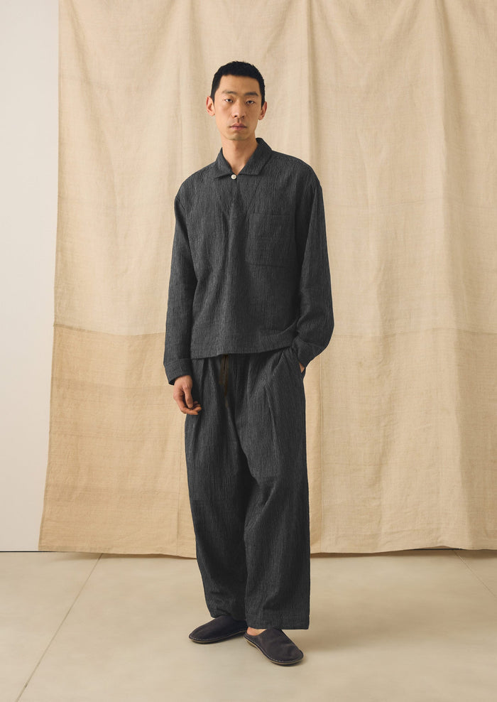 Fine Stripe Crinkle Cotton Smock Top | Earth/Ecru