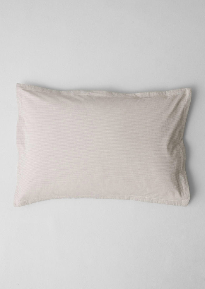 Fine Stripe Organic Cotton Oxford Pillowcase Set | Ecru/Smoke Blue