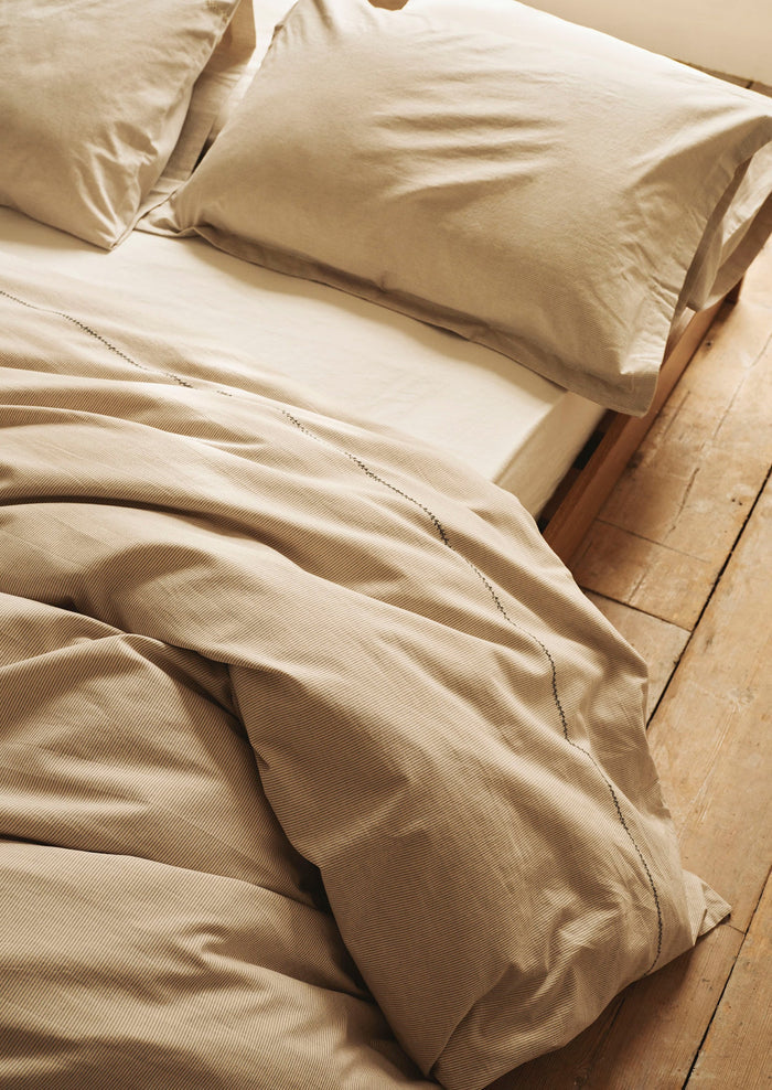 Fine Stripe Organic Cotton Oxford Pillowcase Set | Ecru/Smoke Blue