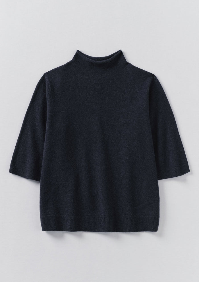 Fine Wool Cashmere Half Sleeve Sweater | Darkest Navy