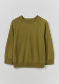 Fine Wool Cotton Half Sleeve Sweater | Bright Olive