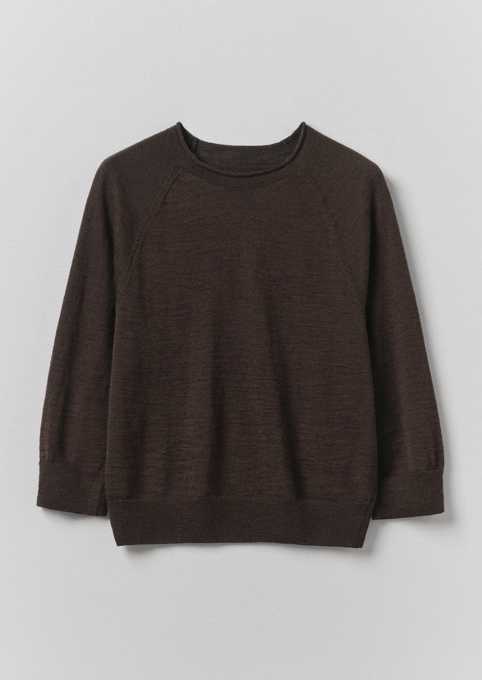 Fine Wool Cotton Half Sleeve Sweater | Dark Chocolate