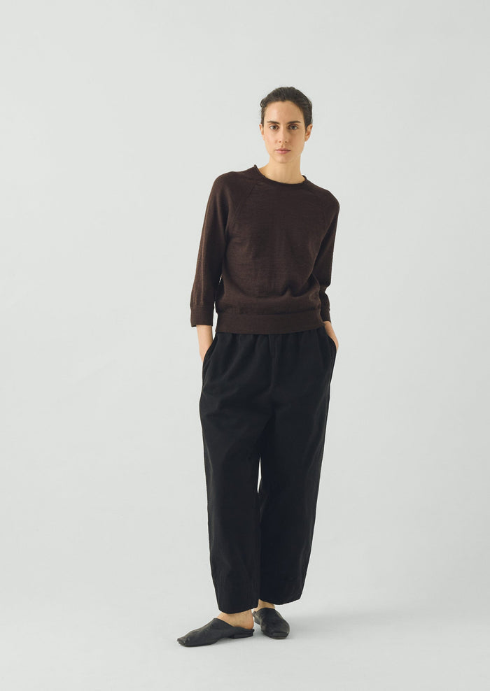 Fine Wool Cotton Half Sleeve Sweater | Dark Chocolate