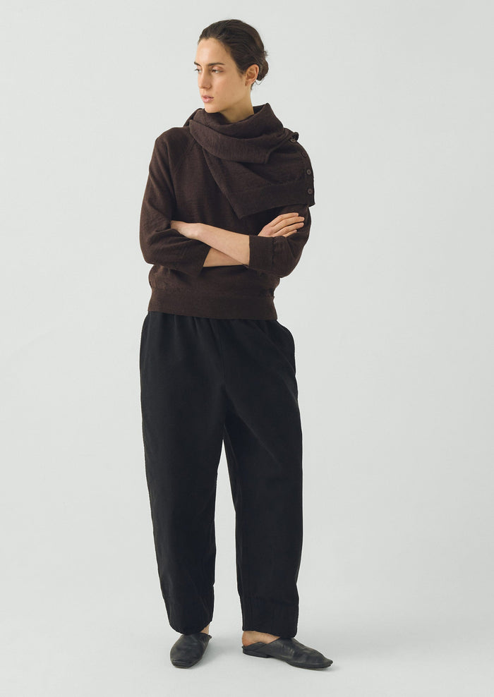 Fine Wool Cotton Half Sleeve Sweater | Dark Chocolate