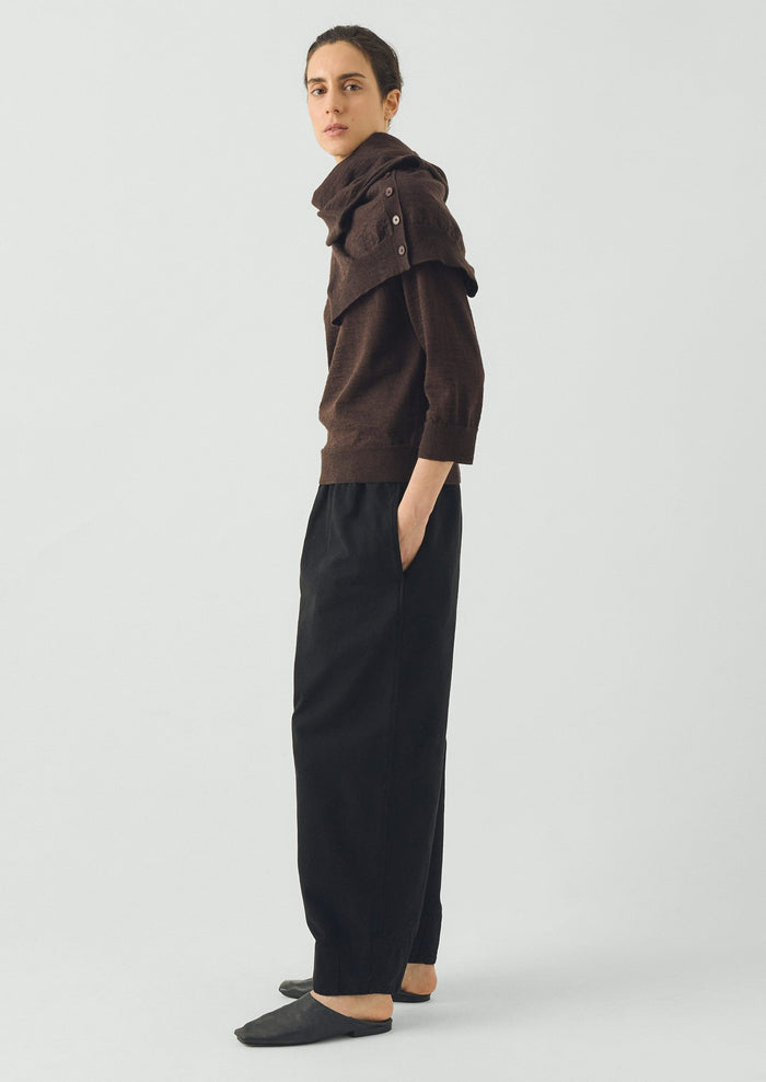 Fine Wool Cotton Half Sleeve Sweater | Dark Chocolate