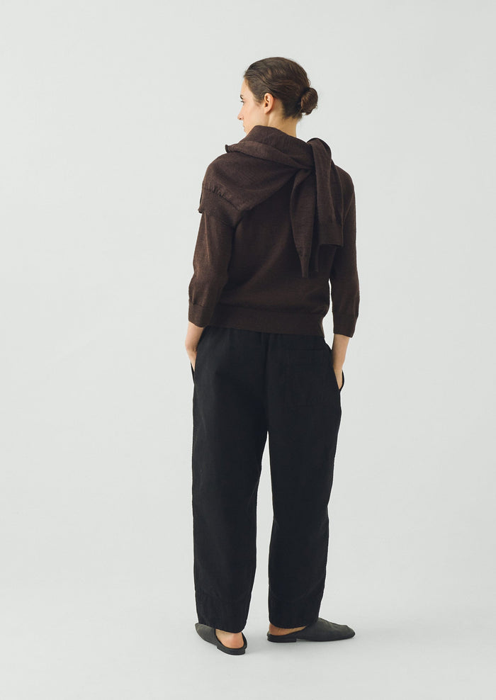 Fine Wool Cotton Half Sleeve Sweater | Dark Chocolate