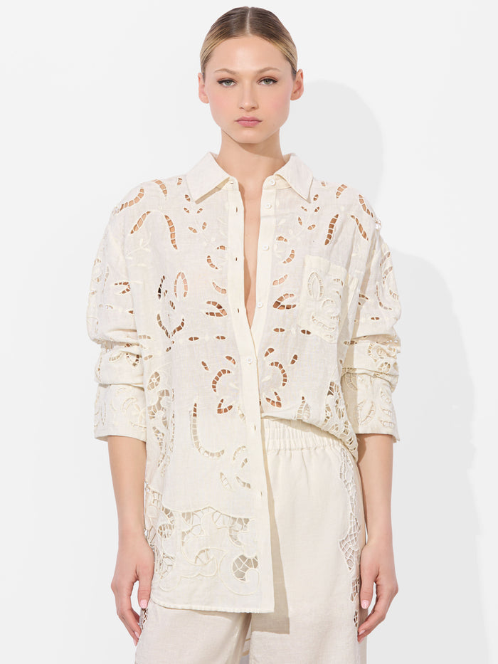FINELY EYELET OVERSIZED BUTTON DOWN - OFF WHITE