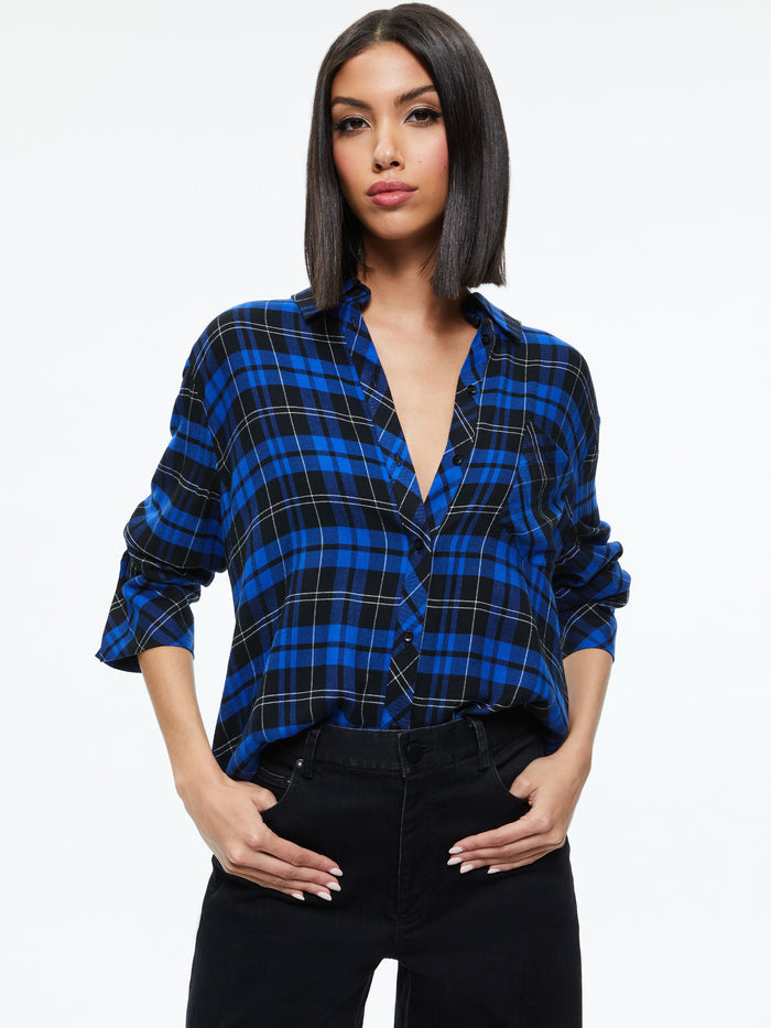FINELY FLANNEL BUTTON DOWN - SCHOOLGIRL PLAID SAPPHIRE