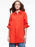 FINELY OVERSIZED LINEN BUTTON DOWN SHIRT - CHILI PEPPER