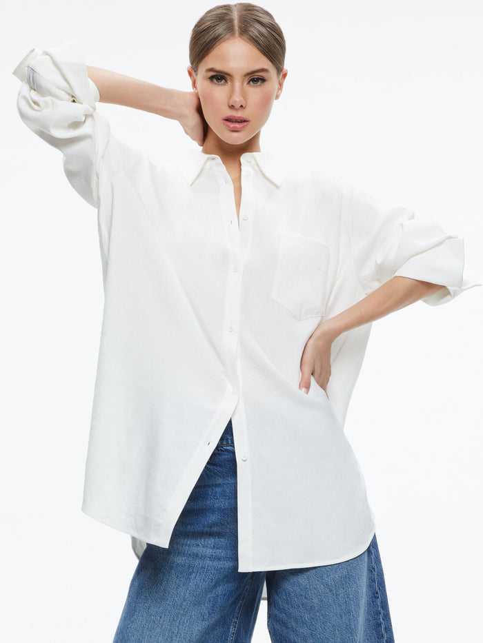 FINELY OVERSIZED LINEN BUTTON DOWN SHIRT - WHITE