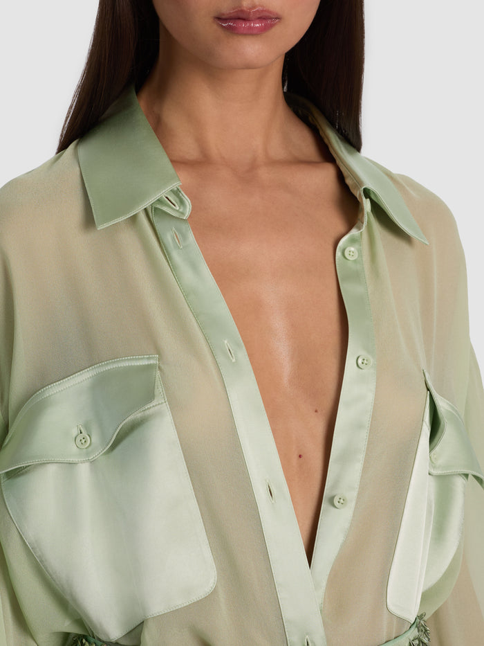 FINELY OVERSIZED UTILITY SHIRT - LIGHT SAGE