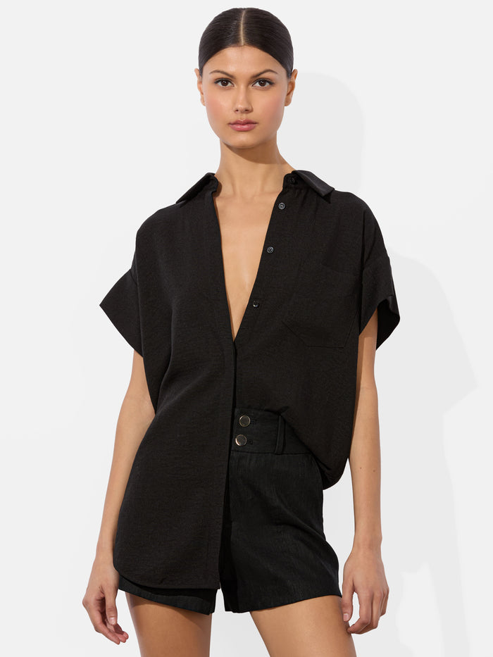 FINELY SHORT SLEEVE BUTTON DOWN - BLACK