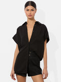 FINELY SHORT SLEEVE BUTTON DOWN - BLACK