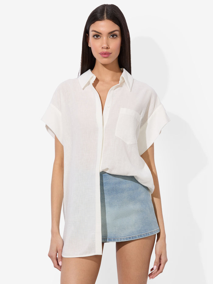 FINELY SHORT SLEEVE BUTTON DOWN - OFF WHITE