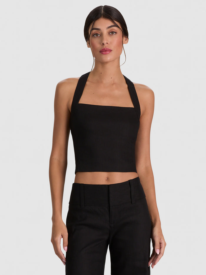 FIONA HALTER CROPPED TOP - BLACK