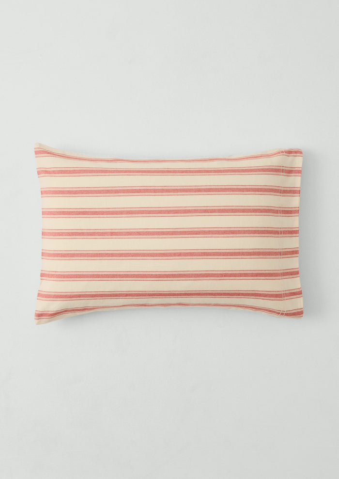 Fjord Flannel Stripe Cotton Pillowcase Set | Rosehip/Ecru