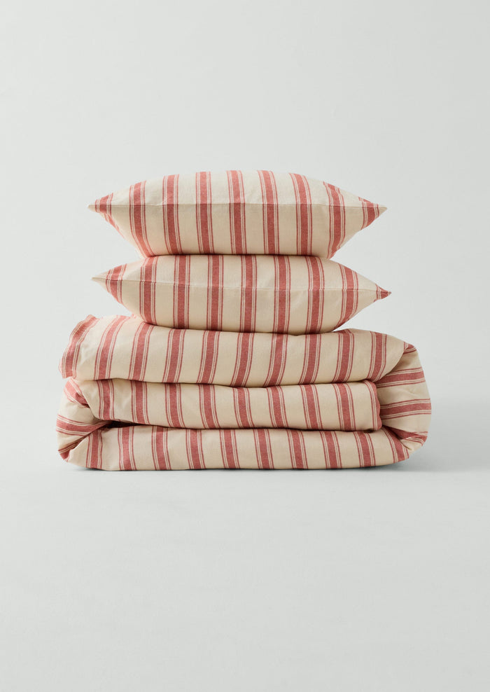 Fjord Flannel Stripe Cotton Pillowcase Set | Rosehip/Ecru