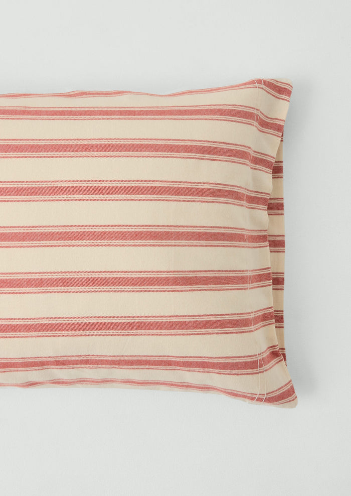 Fjord Flannel Stripe Cotton Pillowcase Set | Rosehip/Ecru