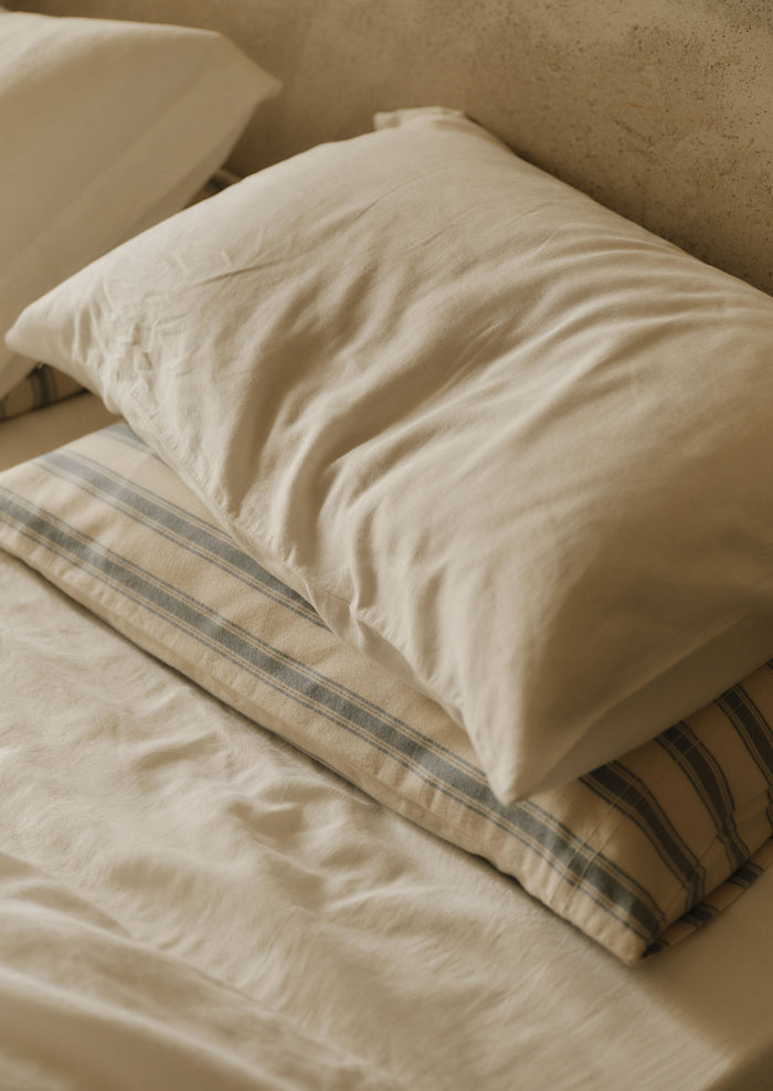 Fjord Flannel Stripe Cotton Pillowcase Set | Washed Blue/Ecru