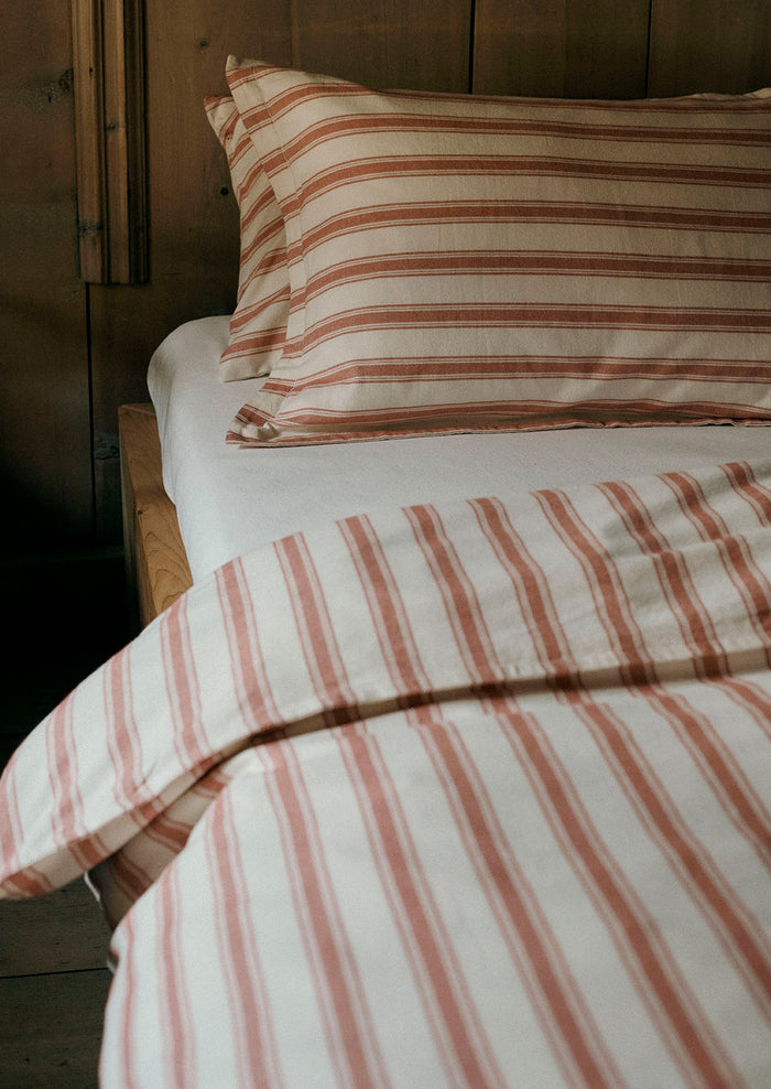 Fjord Flannel Stripe Oxford Pillowcase Set | Rosehip/Ecru