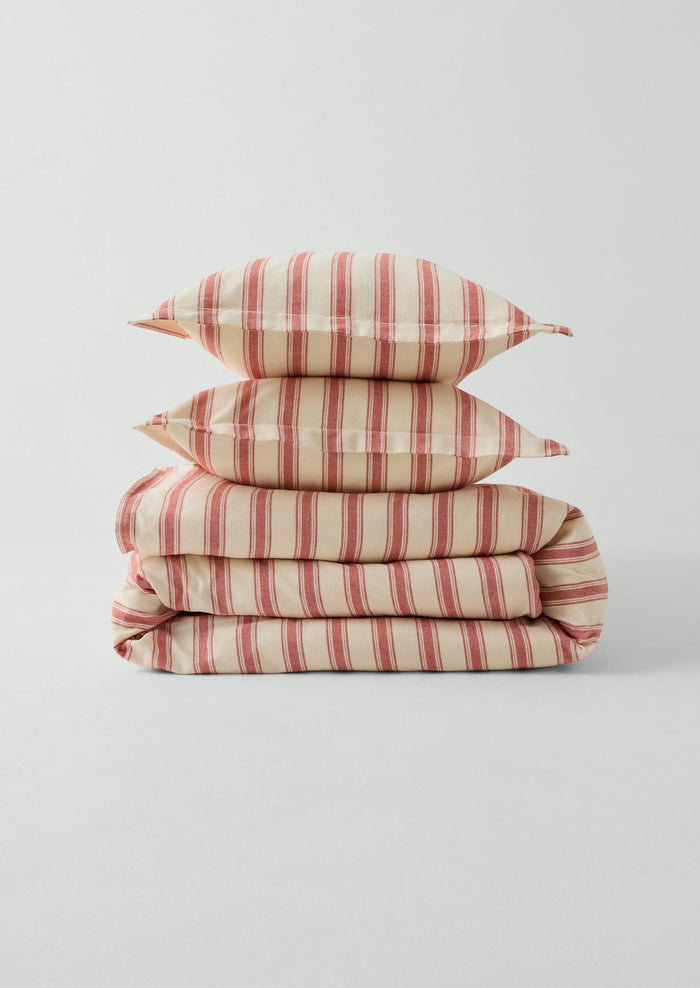 Fjord Flannel Stripe Oxford Pillowcase Set | Rosehip/Ecru
