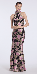 black-multi/size/6/Camille La Vie/Floral Burnout Chiffon Halter Column Dress/front