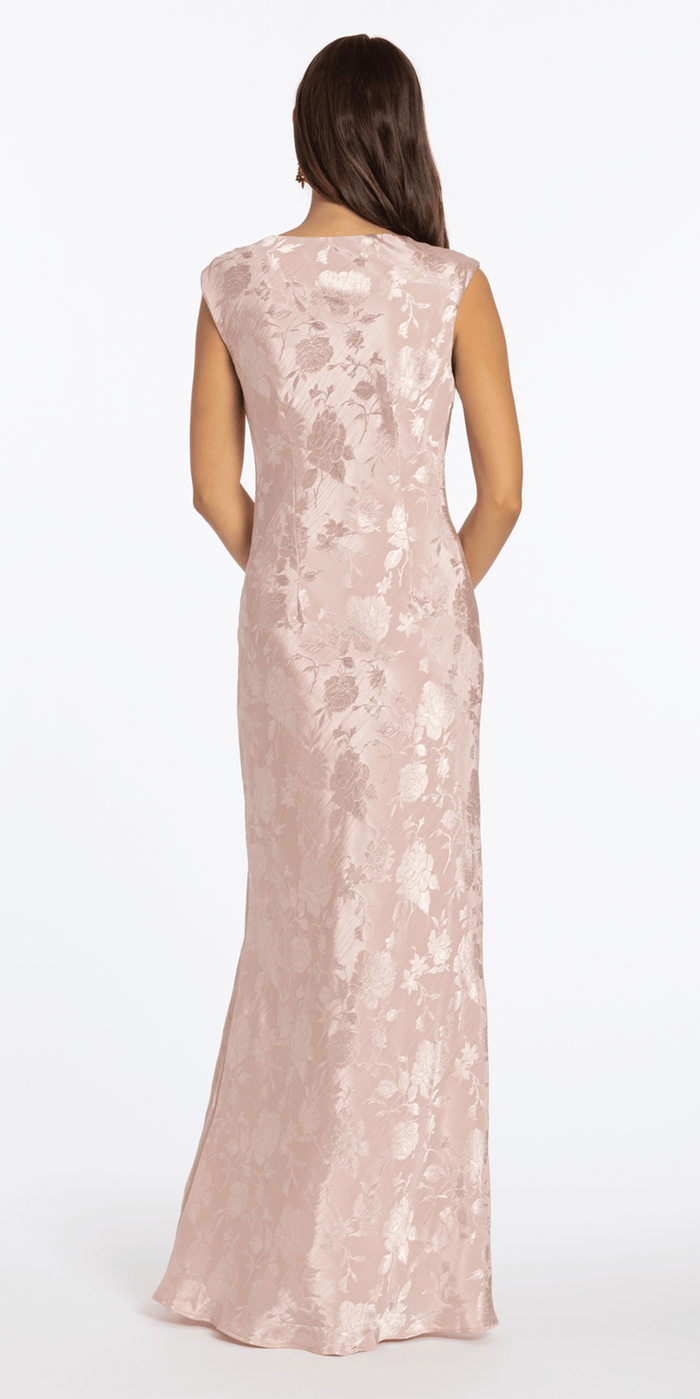 blush/size/4/missy/Camille La Vie/Floral Jacquard Cowl Neck Column Dress /back