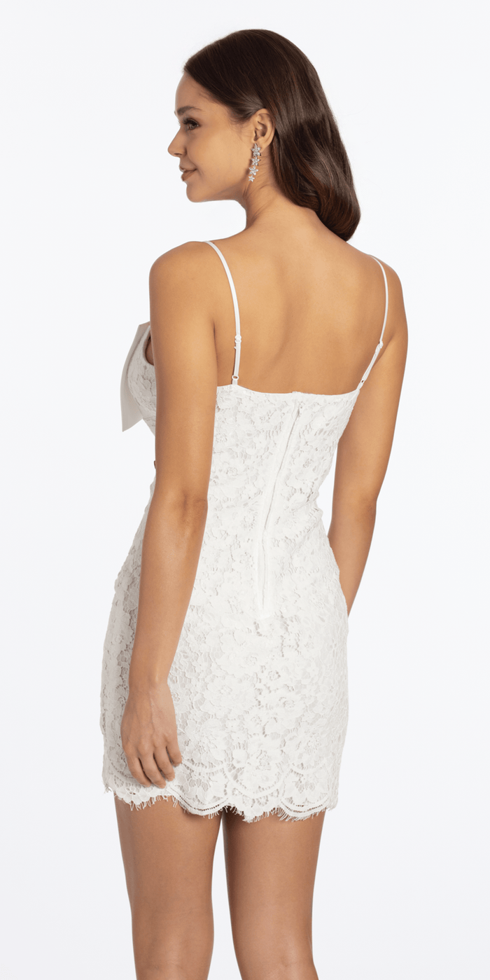 ivory/size/s/missy/Camille La Vie/Floral Lace Bow Front Sheath Dress with Scalloped Hem /back