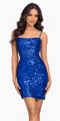 royal-blue/size/2/missy/Camille La Vie/Floral Sequin Mesh Sweetheart Corset Bodycon Dress/front