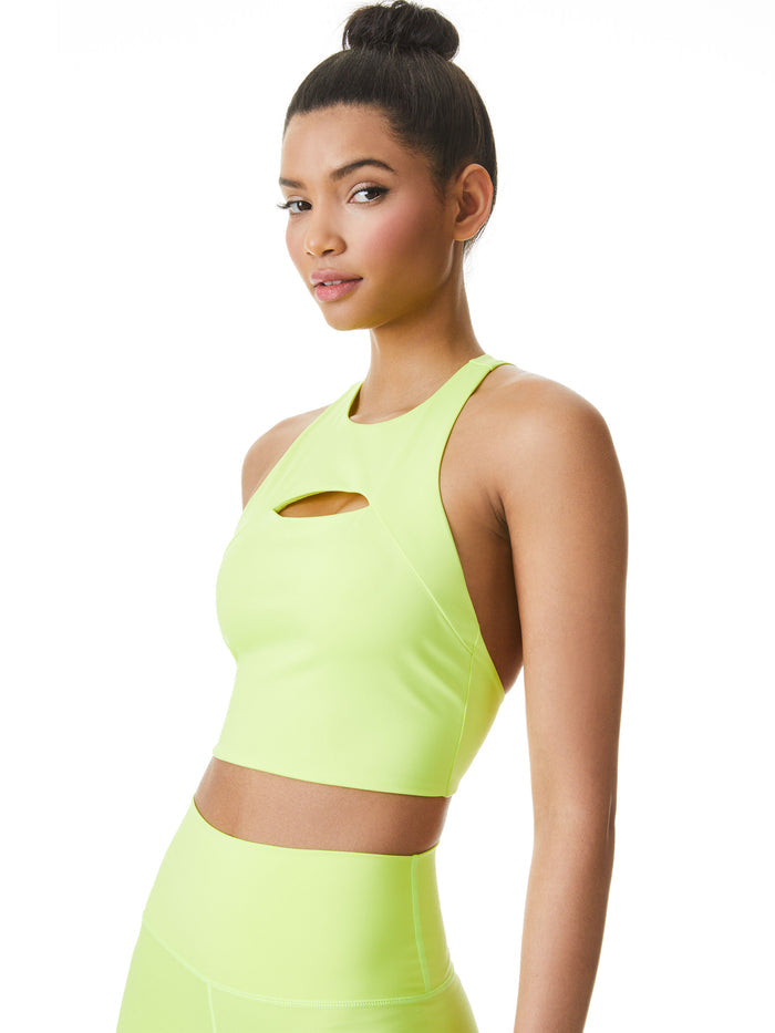 FLORIA CUT OUT CROP TANK - NEON KEYLIME