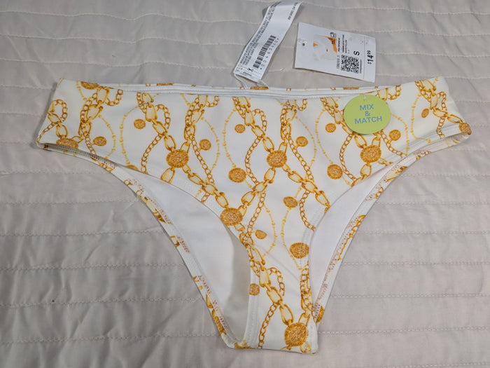 Forever 21 Chain Print Bikini Small Bottom White Gold Adjustable Fast Ship