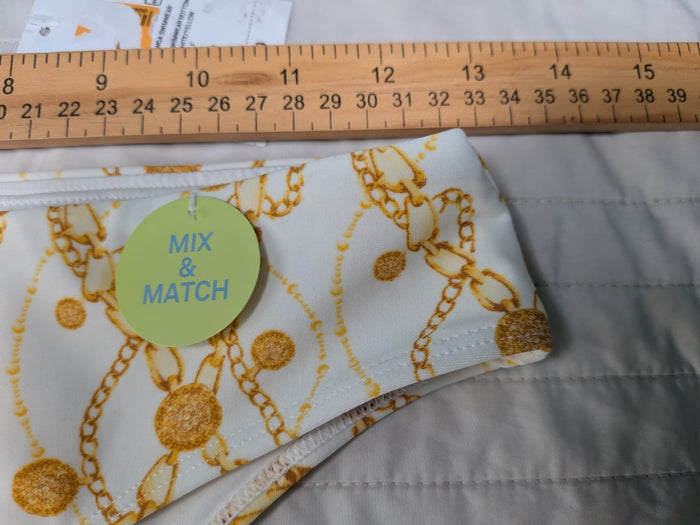 Forever 21 Chain Print Bikini Small Bottom White Gold Adjustable Fast Ship