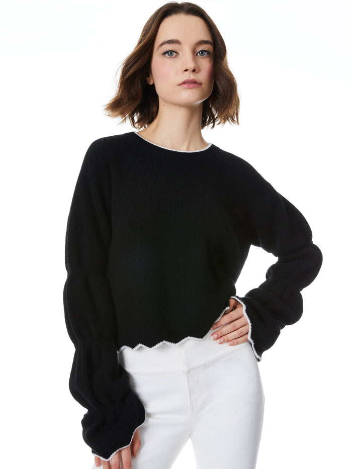 FOSS PUFF SLEEVE CROPPED PULLOVER - BLACK/ECRU