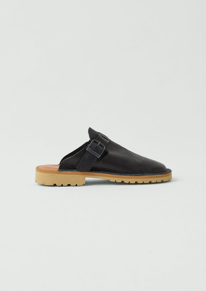 Fracap Leather Buckle Mules | Black