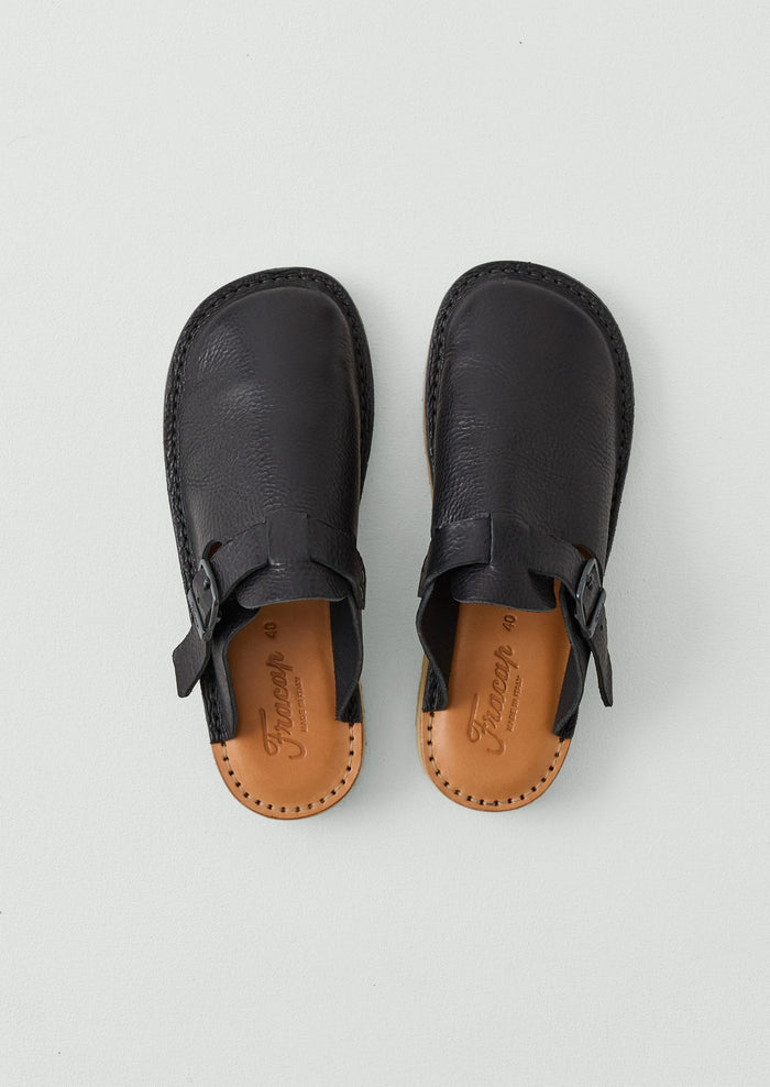 Fracap Leather Buckle Mules | Black