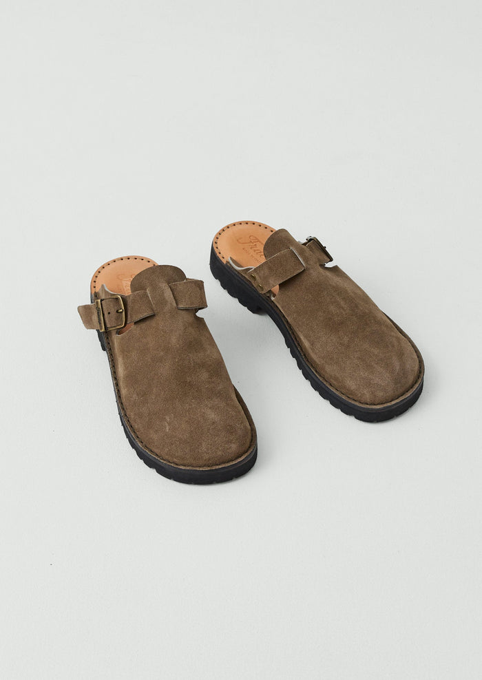 Fracap Suede Buckle Mules | Taupe