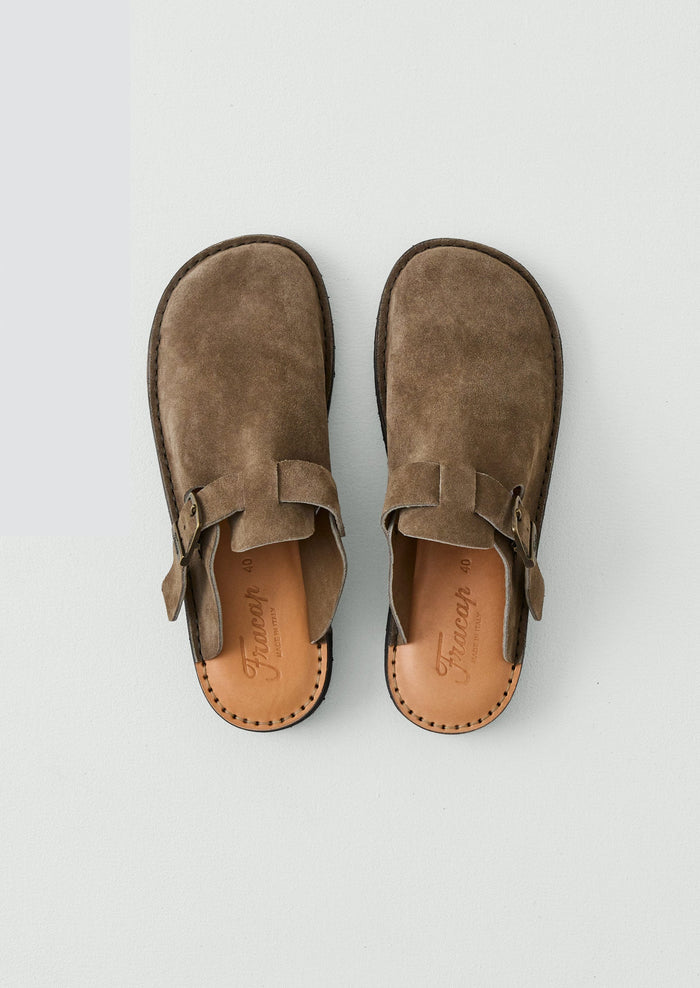 Fracap Suede Buckle Mules | Taupe