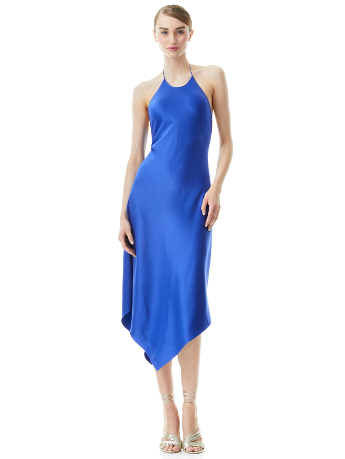 FRANCENE HANDKERCHIEF HEM MIDI DRESS - COBALT