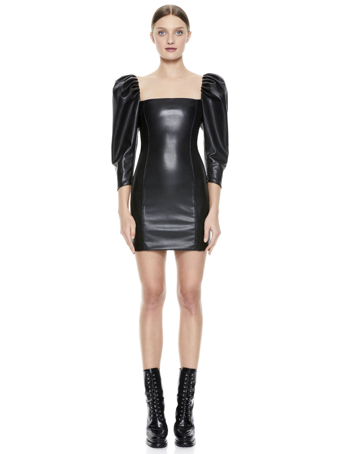 FRANCES VEGAN LEATHER MINI DRESS - BLACK