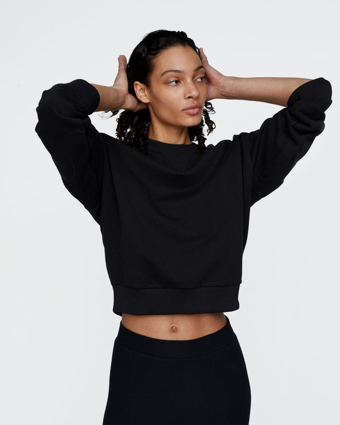 French Terry Cheer Crew Neck Sweatshirt - Black