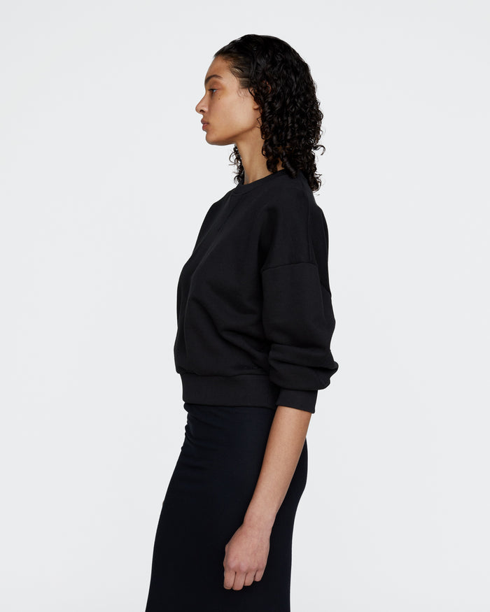 French Terry Cheer Crew Neck Sweatshirt - Black